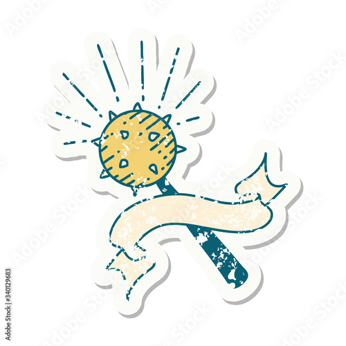 grunge sticker of tattoo style medieval mace