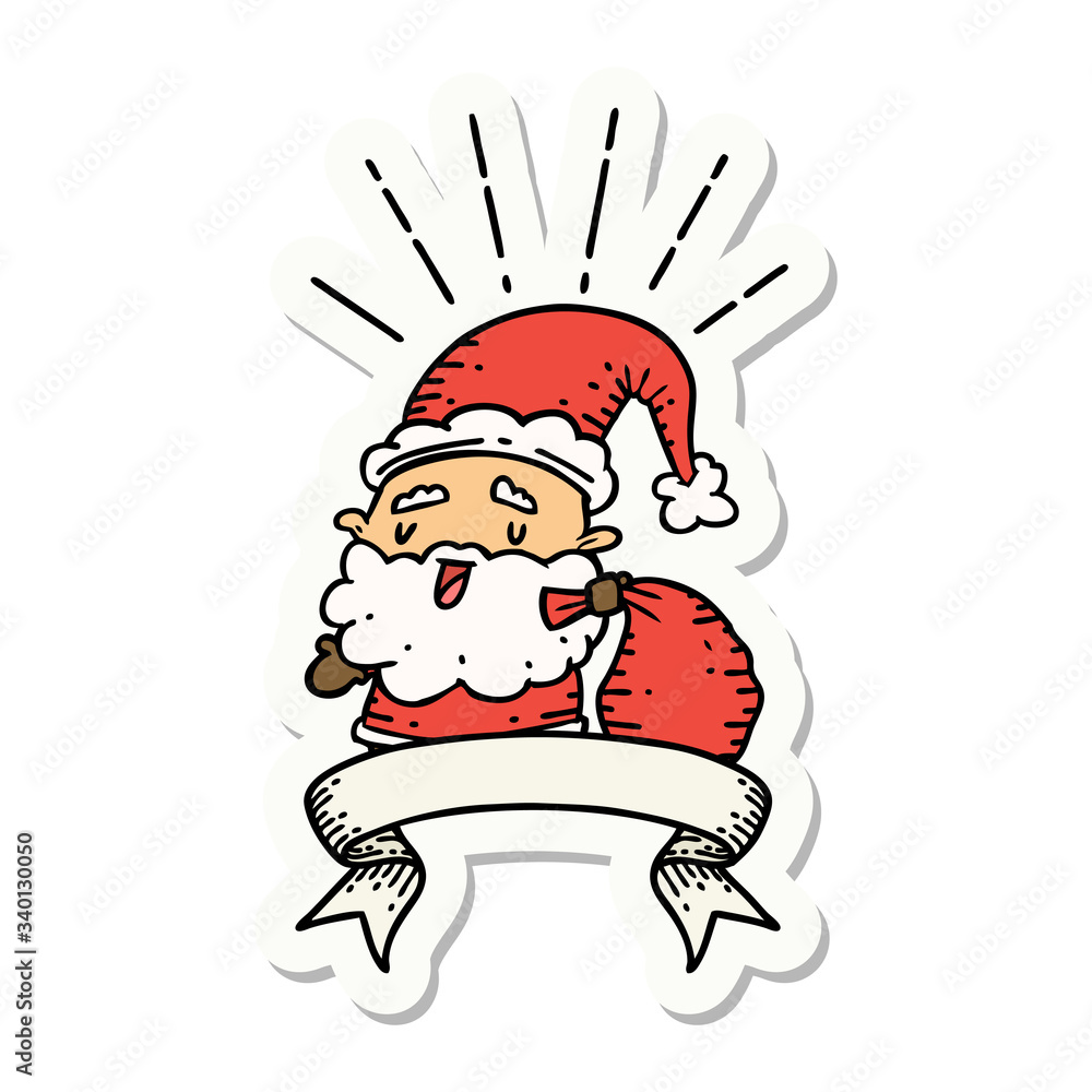 sticker of tattoo style santa claus christmas character with sack sticker of tattoo style santa claus christmas character with sack