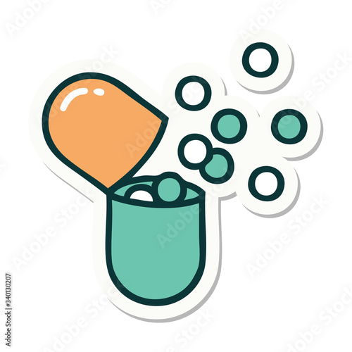 burst open medical capsule pill sticker