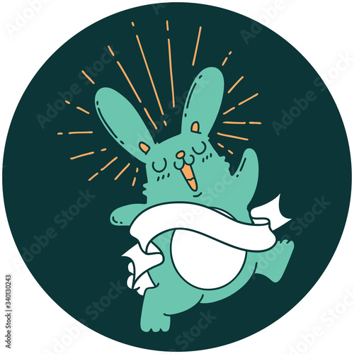 icon of tattoo style prancing rabbit