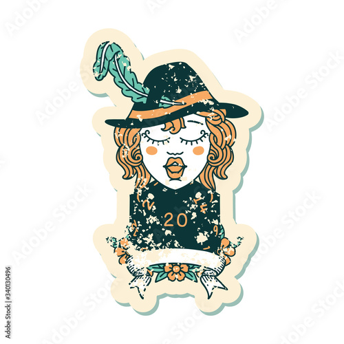 human bard character with natural 20 dice roll illustration