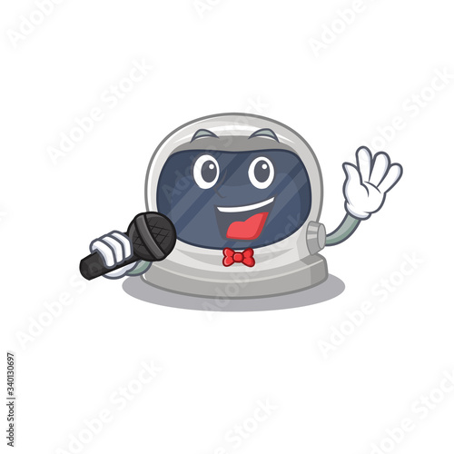 Talented singer of astronaut helmet cartoon character holding a microphone