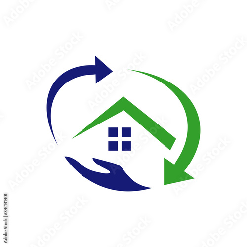 home care logo design vector hand and house symbol graphic concept