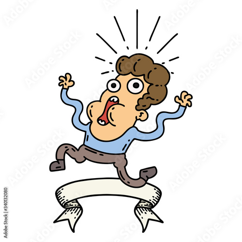 banner with tattoo style frightened man