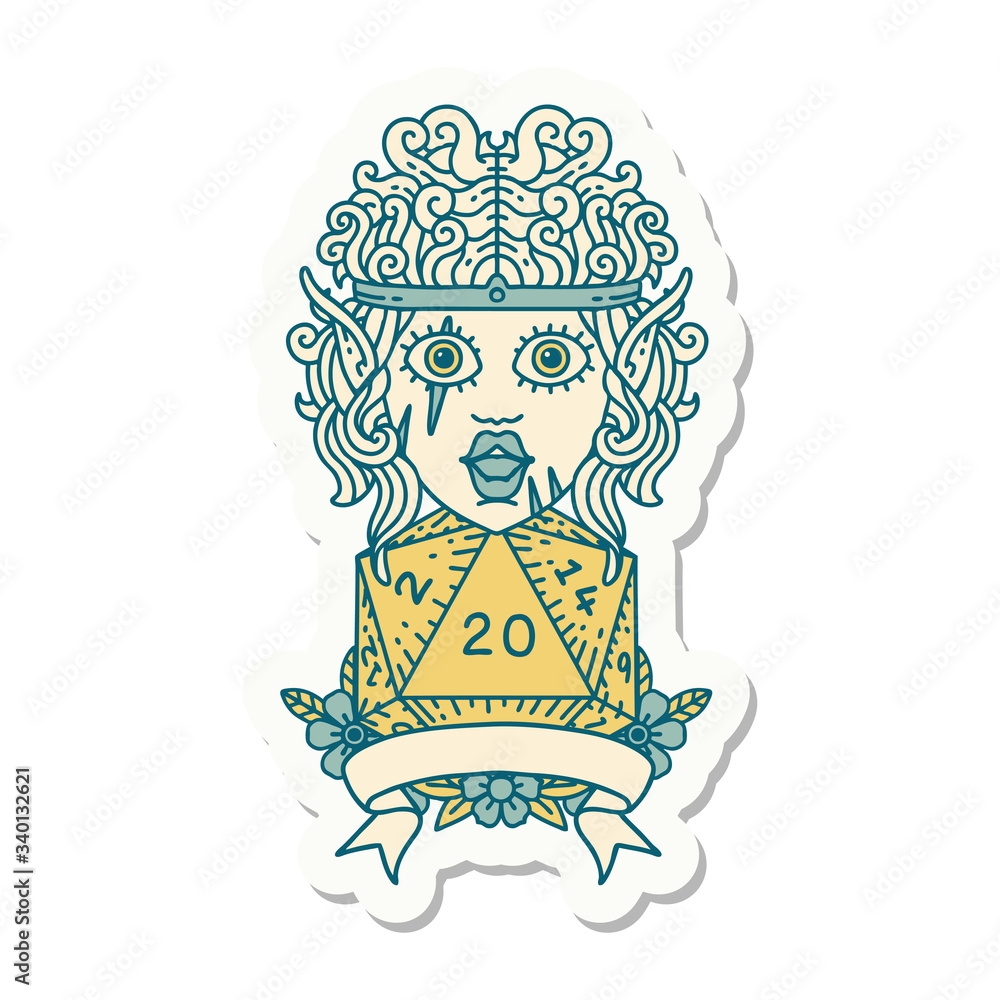elf barbarian character with natural twenty dice roll sticker elf barbarian character with natural twenty dice roll sticker