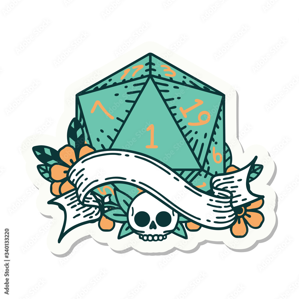 natural one d20 dice roll sticker natural one d20 dice roll sticker