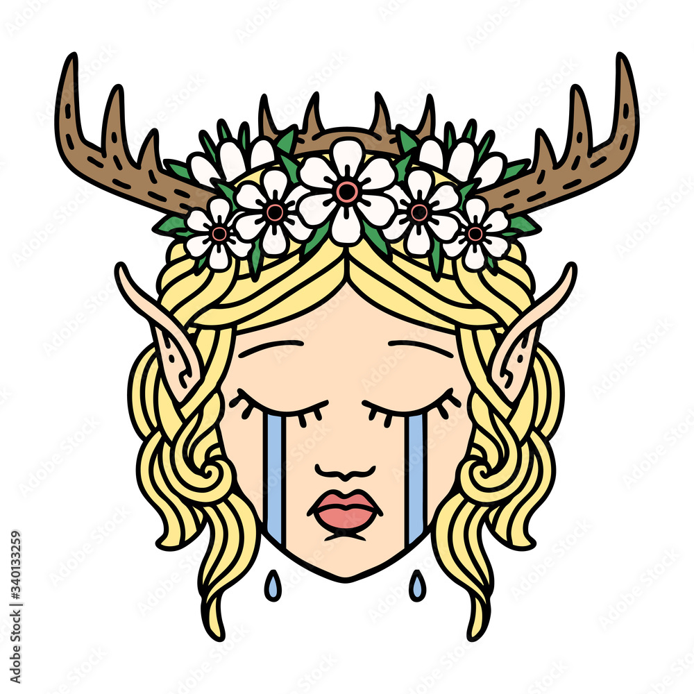 crying elf druid character face illustration crying elf druid character face illustration