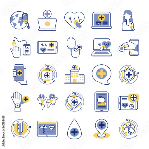 bundle of health online set icons