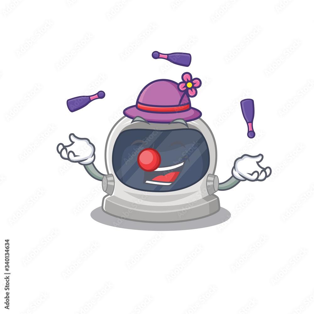 An attractive astronaut helmet cartoon design style playing juggling