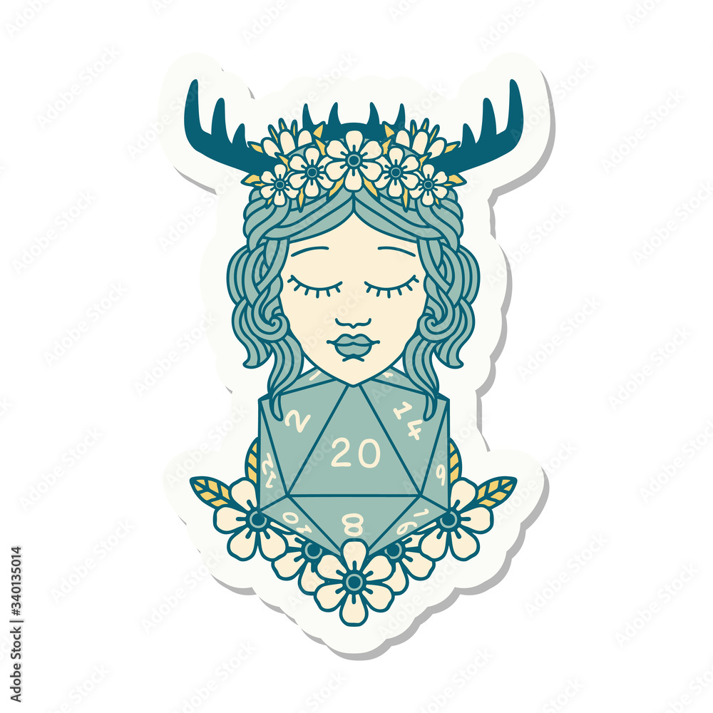 human druid with natural twenty dice roll sticker human druid with natural twenty dice roll sticker