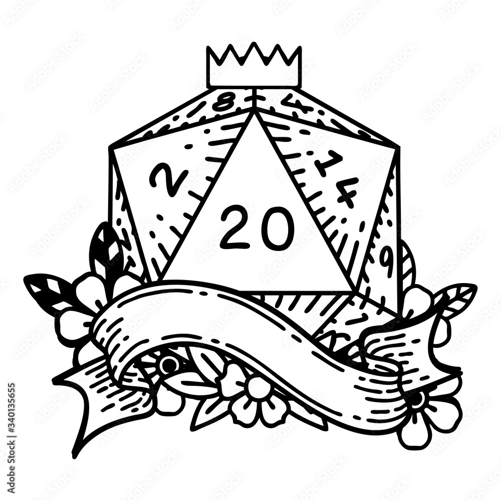 natural twenty D20 dice roll illustration natural twenty D20 dice roll illustration