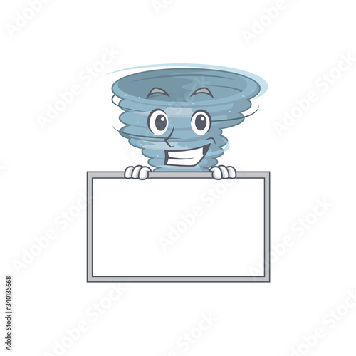 Smiling tornado cartoon design style has a board