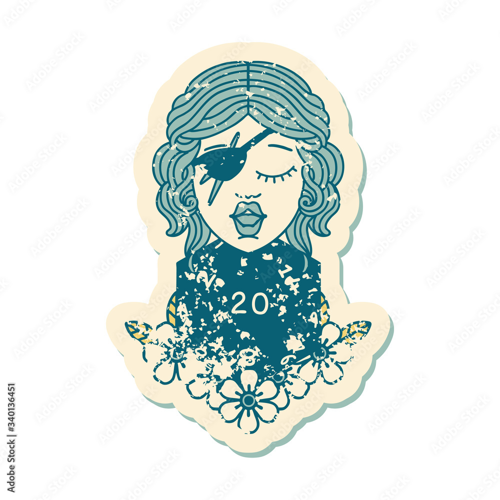 human rogue with natural twenty dice roll grunge sticker human rogue with natural twenty dice roll grunge sticker