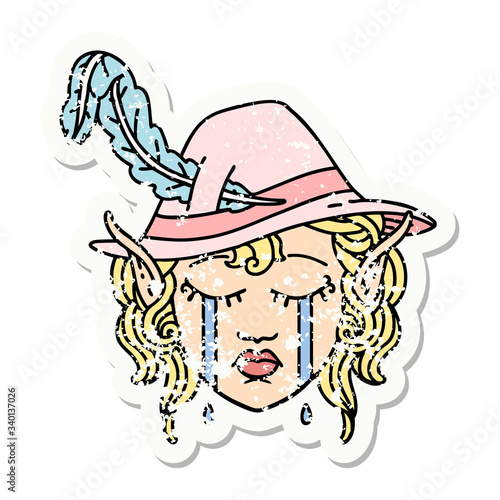 crying elf bard character face grunge sticker