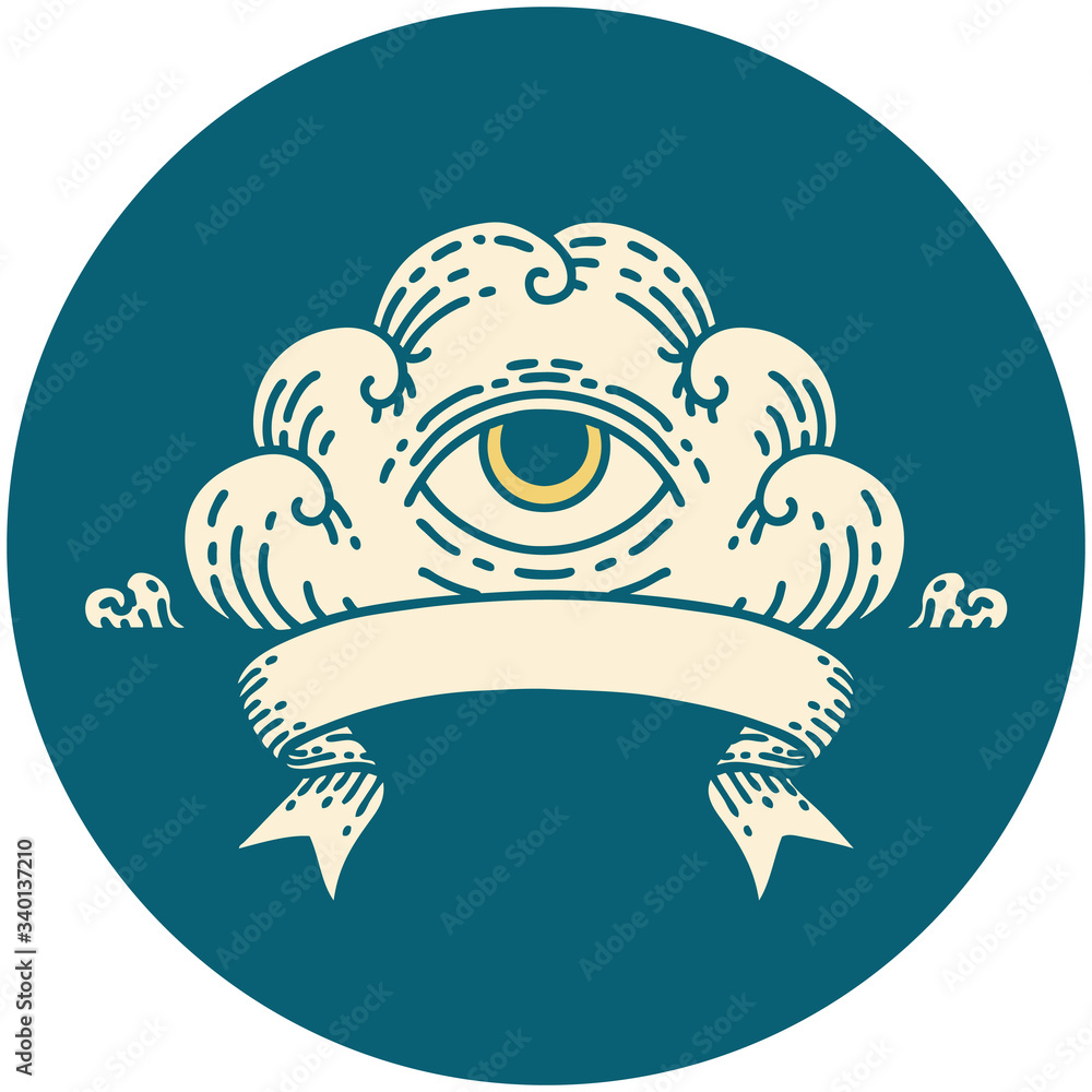 icon with banner of an all seeing eye cloud