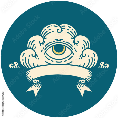 icon with banner of an all seeing eye cloud