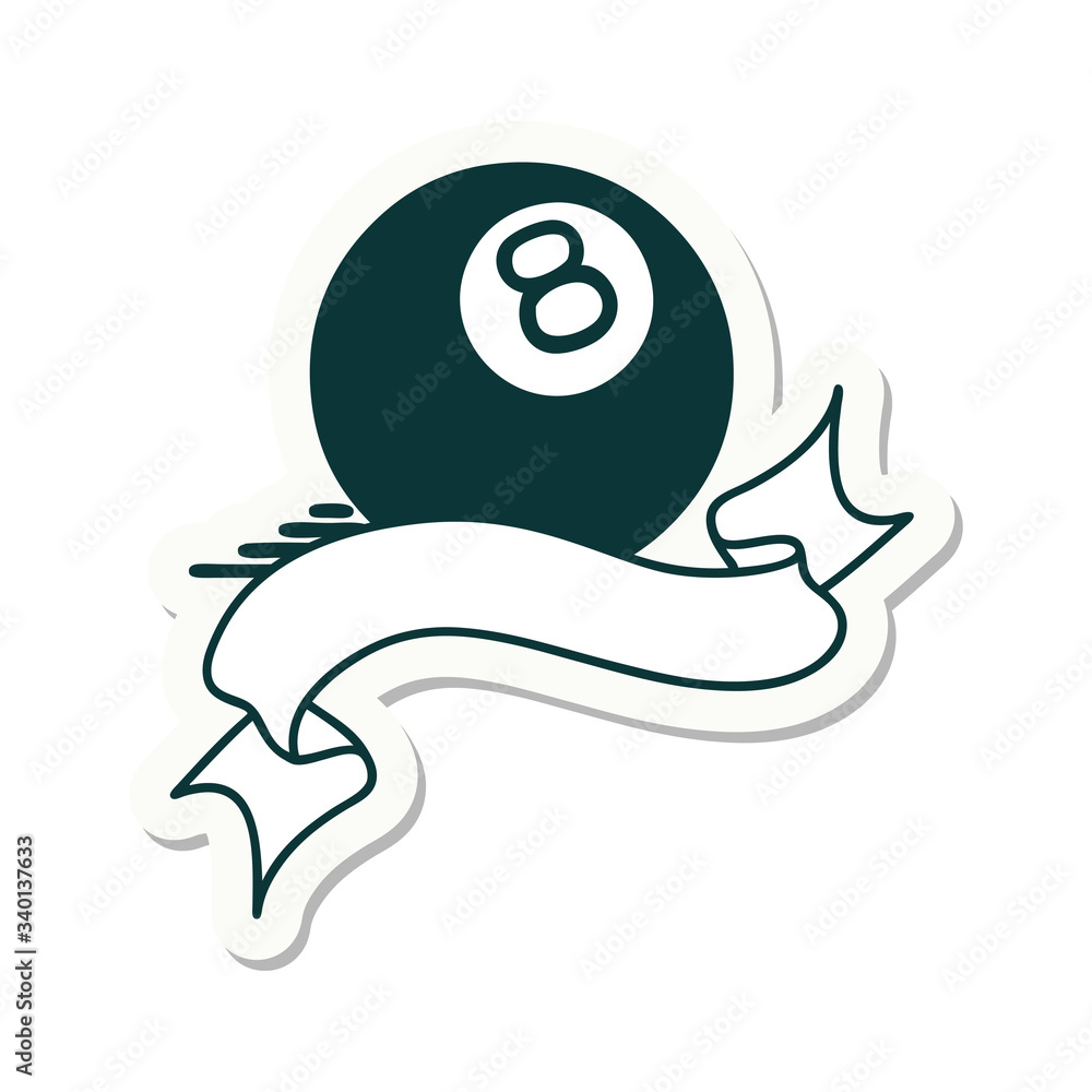 tattoo sticker with banner of a 8 ball tattoo sticker with banner of a 8 ball