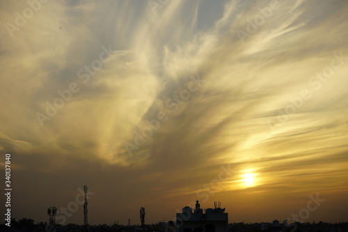 sunset in the town