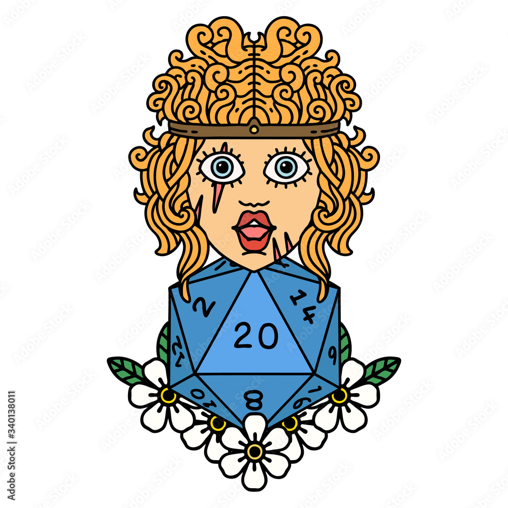 human barbarian with natural twenty dice roll illustration human barbarian with natural twenty dice roll illustration