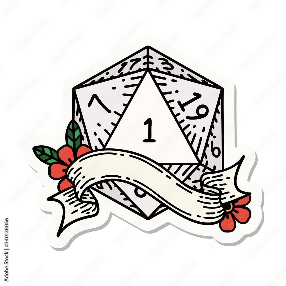 Fototapeta premium natural one d20 dice roll sticker