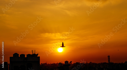 sunset in the town