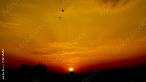 sunset in the town