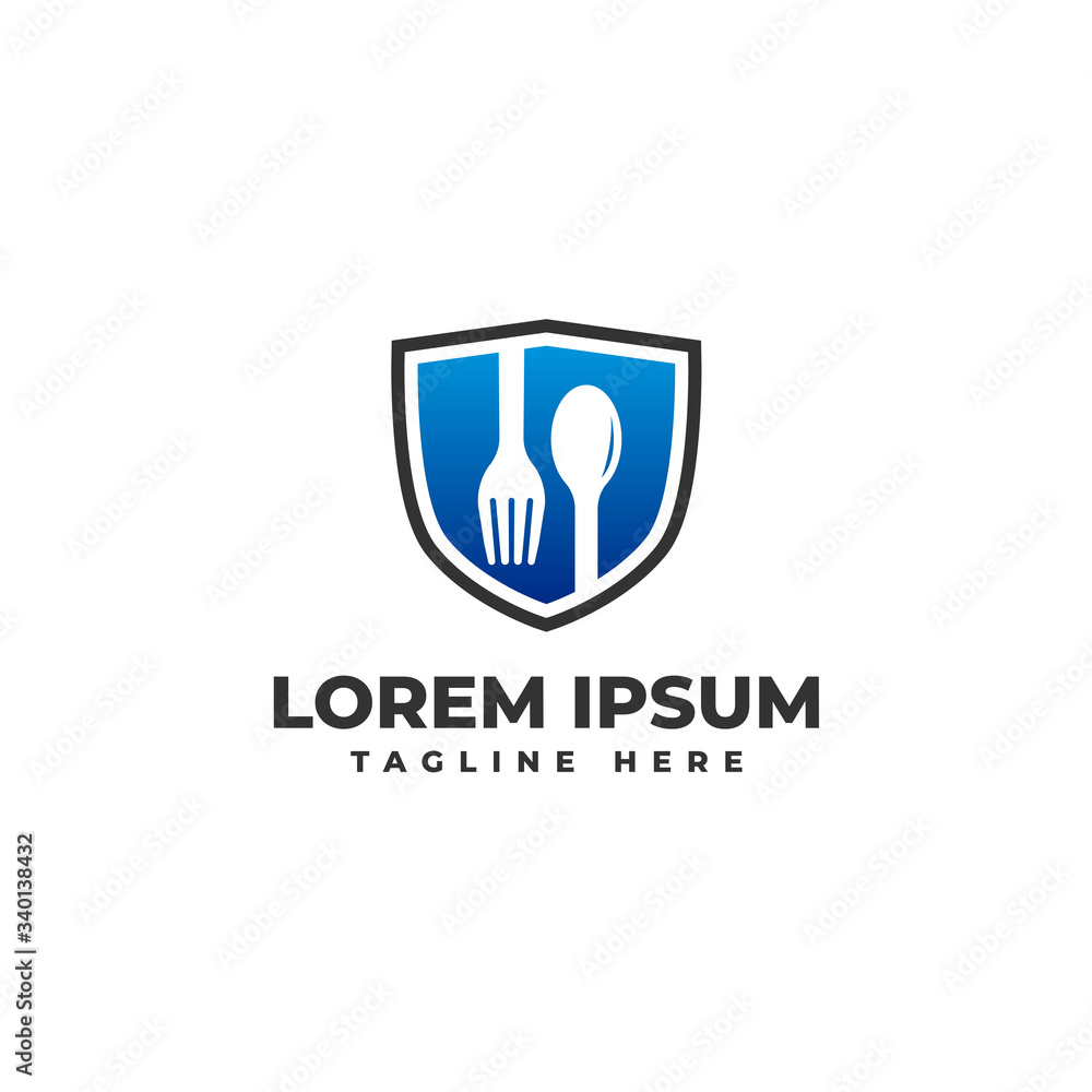 Food Protection with Shield Spoon Fork Logo Vector Icon Illustration Food Protection with Shield Spoon Fork Logo Vector Icon Illustration