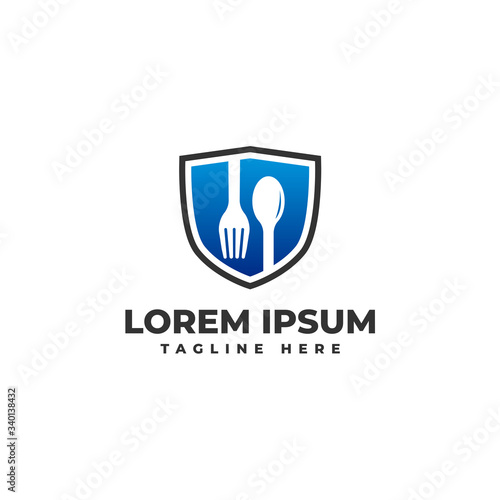 Food Protection with Shield Spoon Fork Logo Vector Icon Illustration