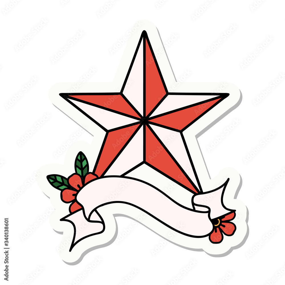 Obraz premium tattoo sticker with banner of a star