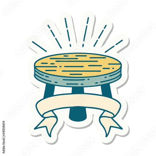 sticker of tattoo style wooden stool
