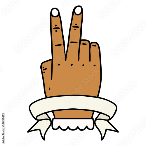 victory v hand gesture with banner illustration