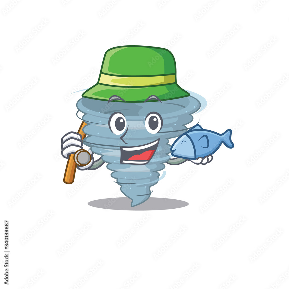 Cartoon design concept of tornado while fishing Cartoon design concept of tornado while fishing