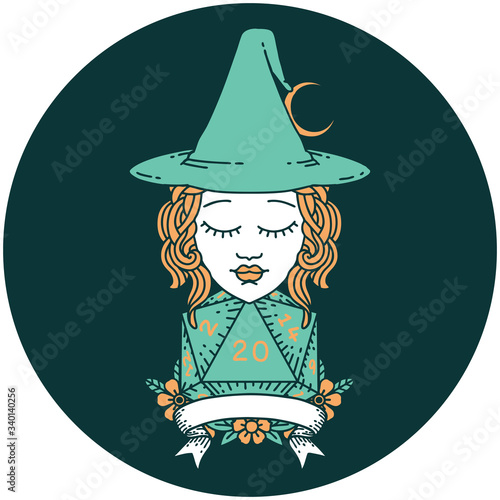 human witch with natural twenty dice roll icon