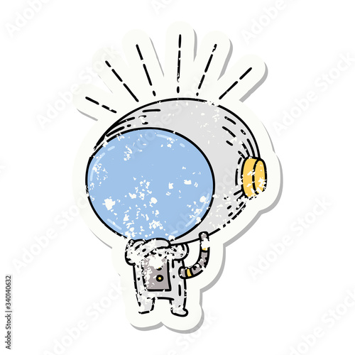grunge sticker of tattoo style astronaut