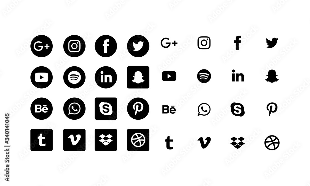 social media icons logos flat vector icon set / collection for apps and ...