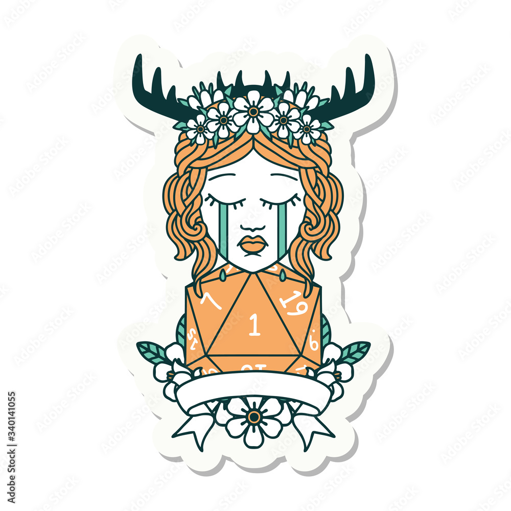 crying human druid with natural one roll sticker crying human druid with natural one roll sticker