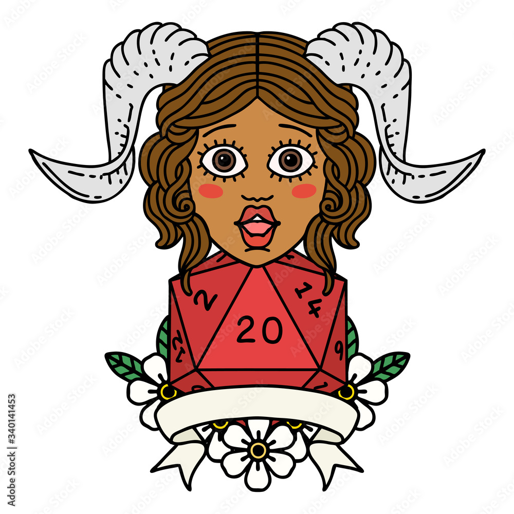 tiefling with natural twenty dice roll illustration tiefling with natural twenty dice roll illustration