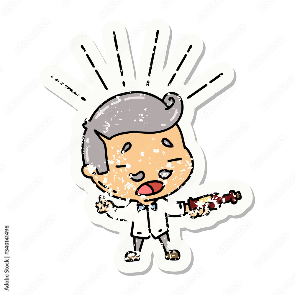 grunge sticker of tattoo style man serving wine grunge sticker of tattoo style man serving wine