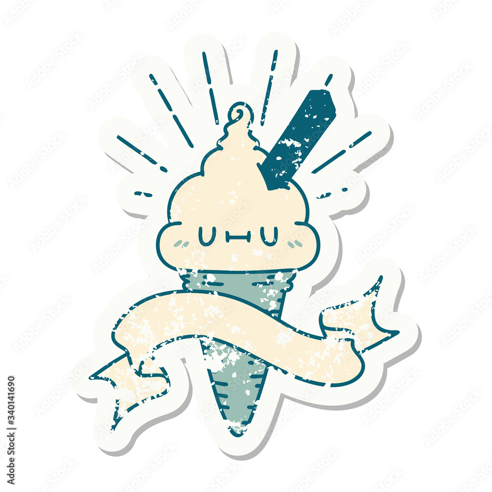 grunge sticker of tattoo style ice cream character grunge sticker of tattoo style ice cream character