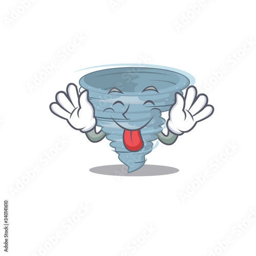 An amusing face tornado cartoon design with tongue out