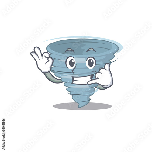 Cartoon design of tornado with call me funny gesture