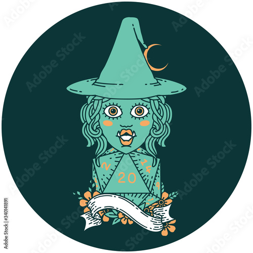 half orc mage with natural 20 dice roll icon