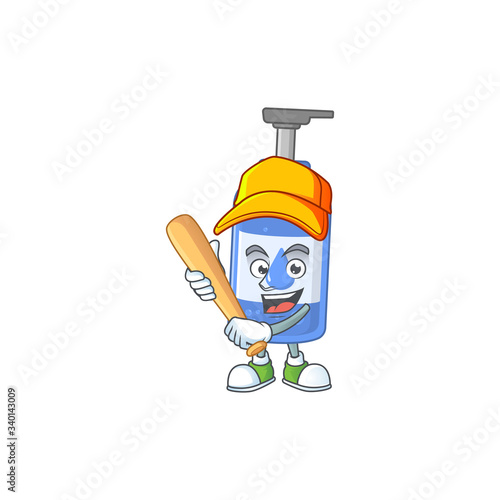 Handsanitizer cartoon design concept of hold baseball stick