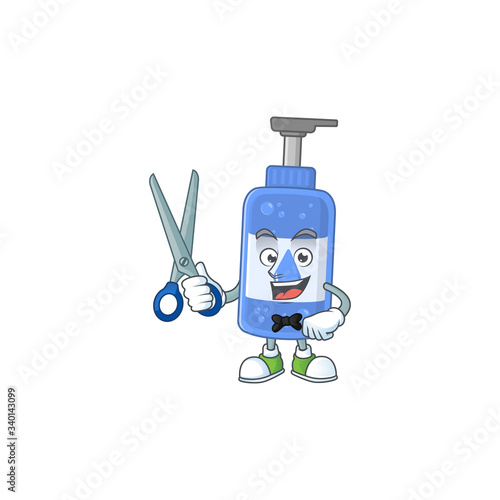 Cute Barber handsanitizer cartoon character style with scissor