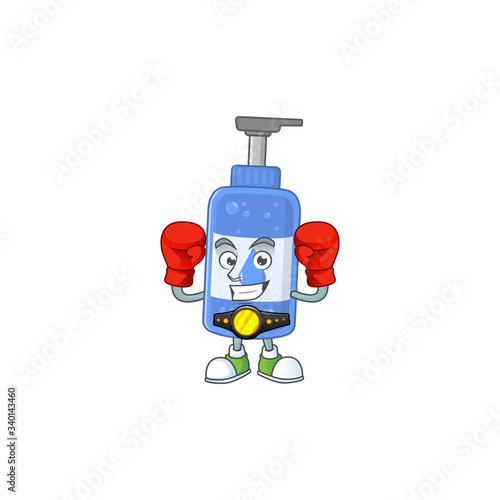 A sporty handsanitizer boxing athlete cartoon mascot design style