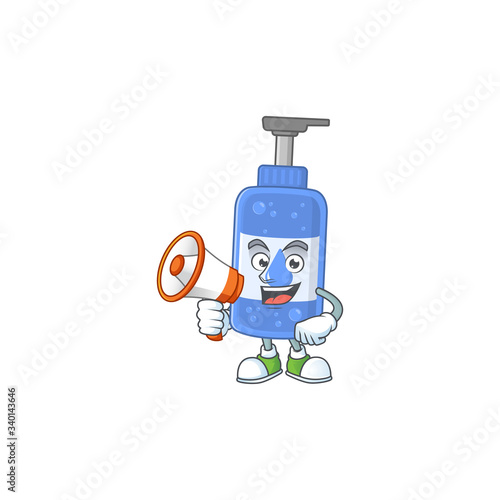 A picture of handsanitizer cartoon design style speaking on a megaphone
