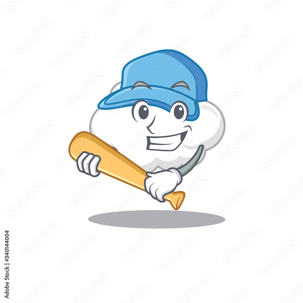 Picture of white cloud cartoon character playing baseball