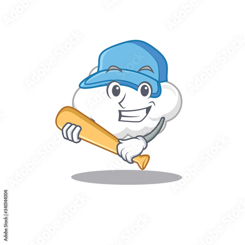 Picture of white cloud cartoon character playing baseball