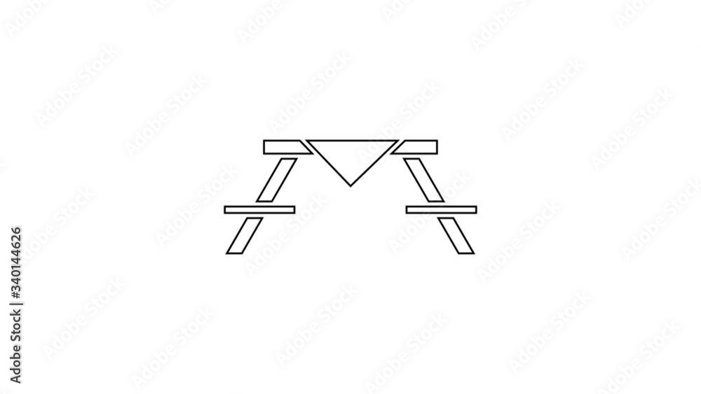 Black line Picnic table with benches on either side of the table icon isolated on white background. 4K Video motion graphic animation Black line Picnic table with benches on either side of the table icon isolated on white background. 4K Video motion graphic animation