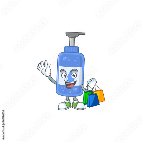 cartoon character concept of rich handsanitizer with shopping bags